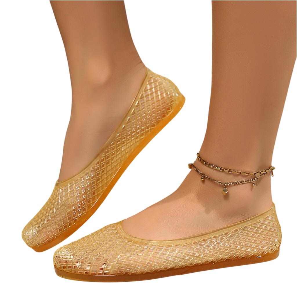Women's Summer Casual Transparent Plastic Hollow Out Low Cut Flat Shoes Breathable Lightweight Slip On Sandals for Outdoor