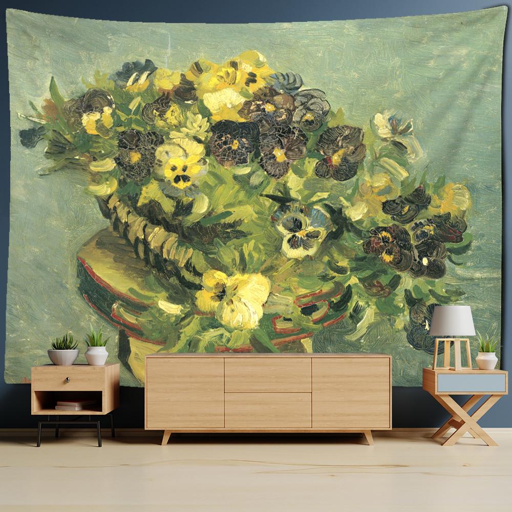Van Gogh's Helianthus Tapestry Wall Hanging Oil Painting Mysterious Psychedelic Bohemian Plants Living Room Home Decor