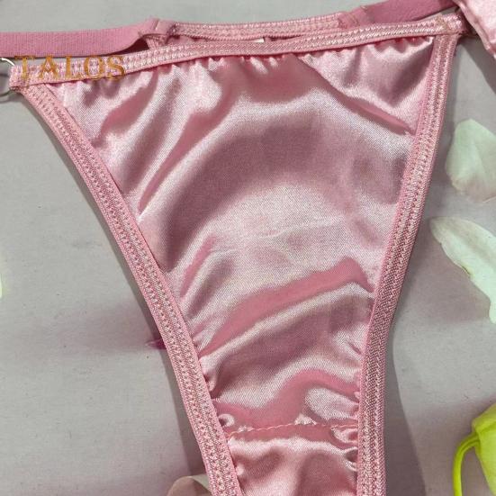 1 Set Women Bra Panties Thigh Ring Set Bow-knot Decor Sleeveless Backless Low-cut Pornographic Romantic Night Nightie Bra Briefs Set Wedding Night