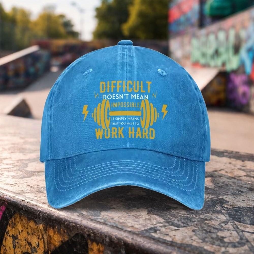 Work Hard Gym Quote Baseball Cap Adjustable Washed Cotton Outdoor Sports Sun Hat for Unisex