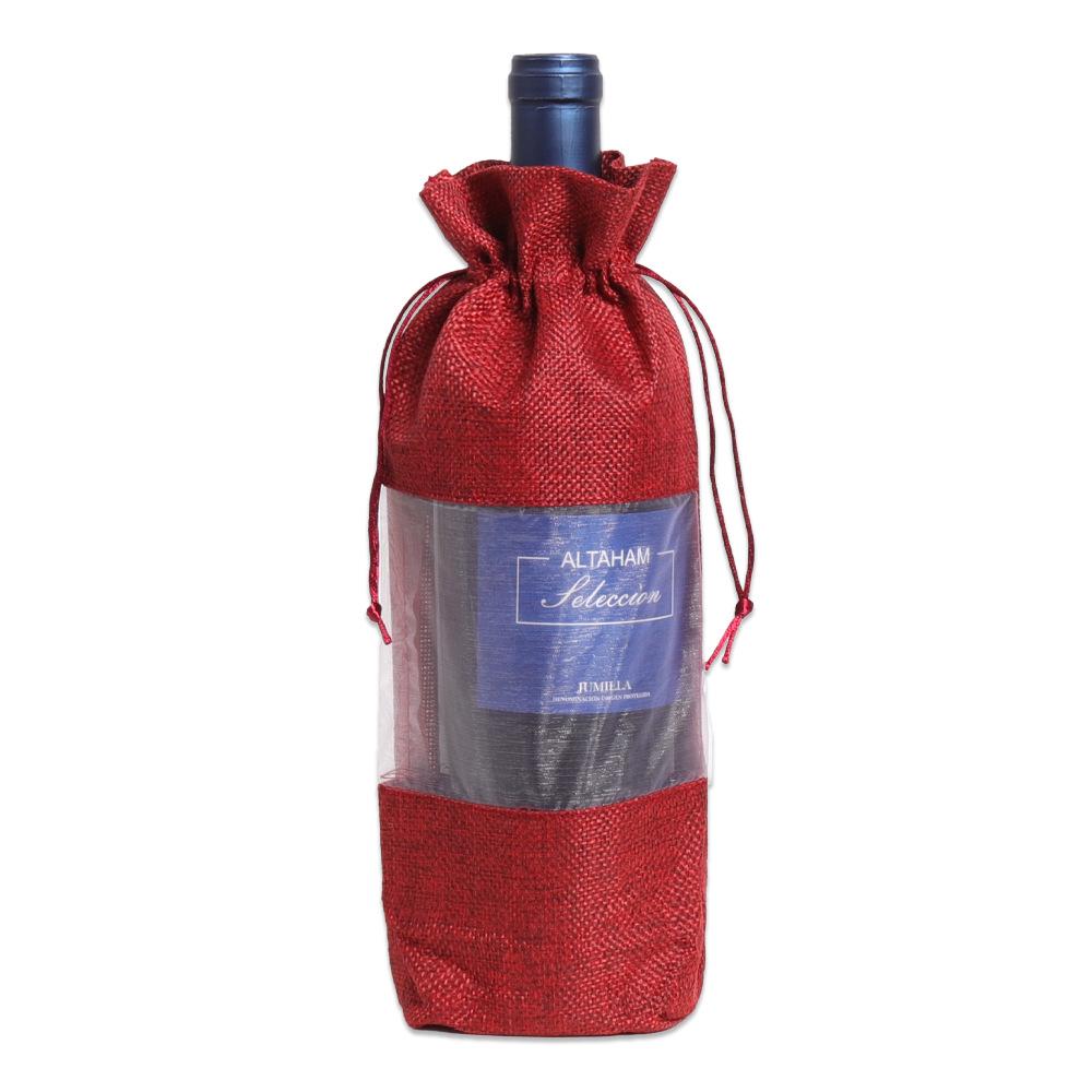 Multicolor Burlap Wine Gift Set with Drawstring Bag