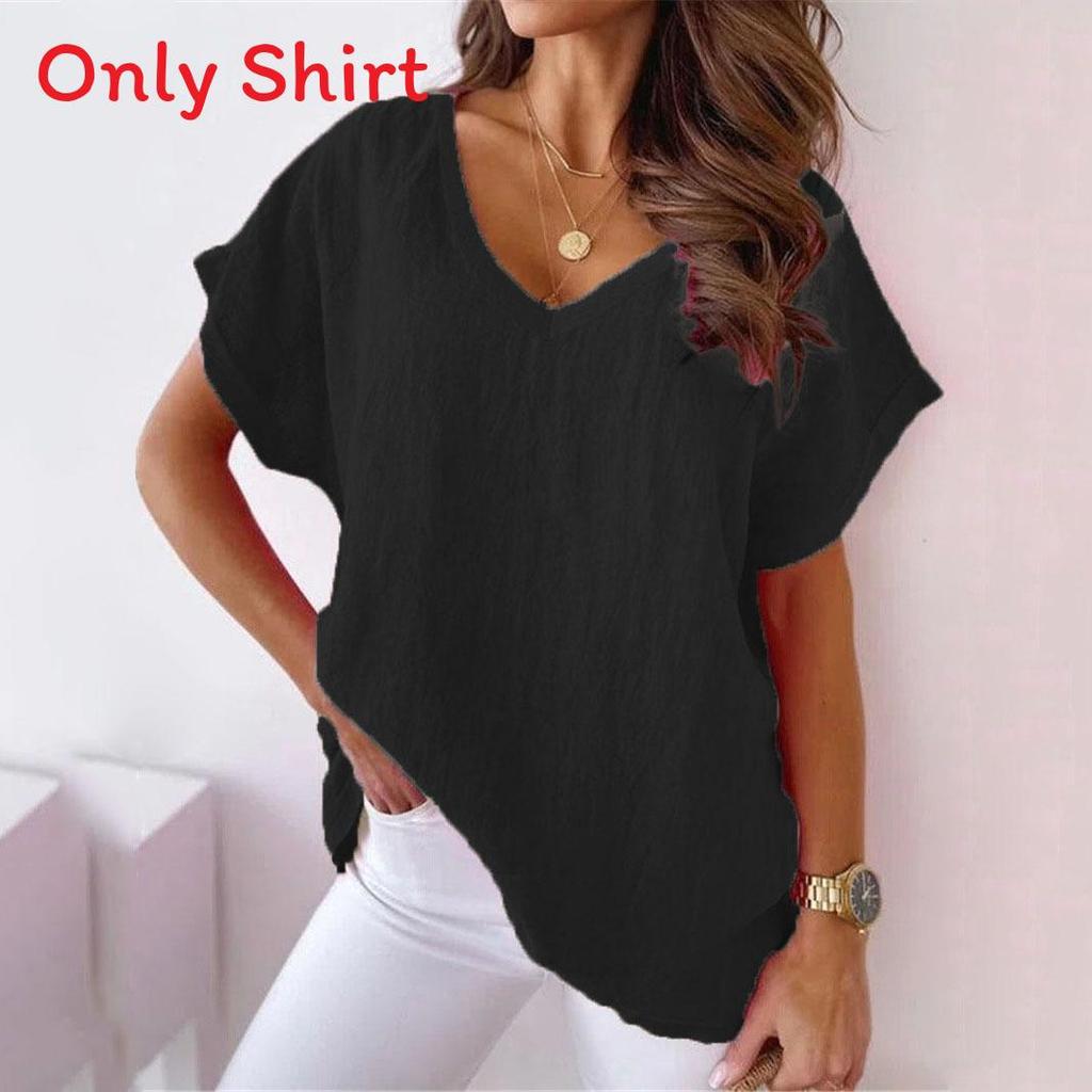 T-shirt Vintage in Cotone e Lino con Stampa per Donna Casual