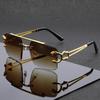 New European and American personalized box frameless double beam leopard head sunglasses fashionable driving sunscreen sunshade glasses