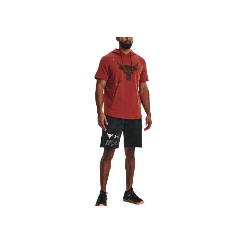Under Armour Johnson Series Terry American Vintage Printed Hooded Short Sleeve T-Shirt Men Tops Dark-Red 1370465-635