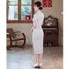 New Chinese-style white retro-style embroidered cheongsam dress, elegant temperament, daily wear dress, engagement certificate dress