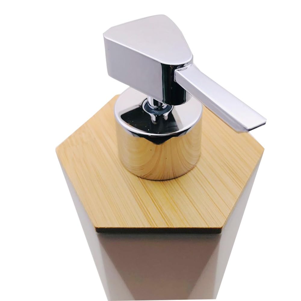 RSINC Refillable Hand Soap Dispenser | Liquid Soap/Shampoo  Lotion Dispenser Plastic Bottle for Kitchen, washbasin Pack of 1 | Wooden Lid (White)