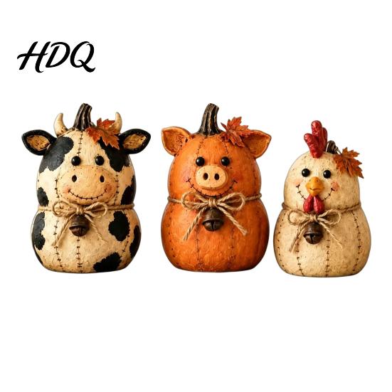 Seasonal Autumn Shelf Display 3PCS Rustic Harvest Wooden Ornaments Animal Designs Retro Small Pumpkin Figurines Distressed Farmhouse Crafts