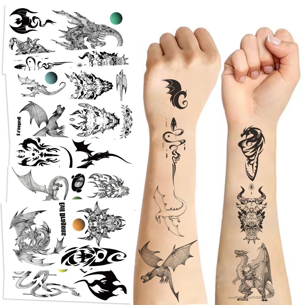 

Новые мультяшные черно-белые наклейки-тату с летающим драконом, водостойкие, подарок для вечеринки, забавные наклейки для лица Feilong series (10 sheets/pack)