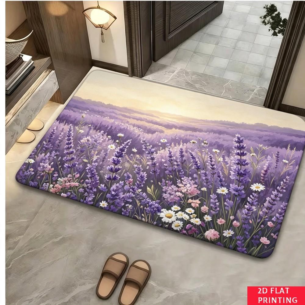Lavender Field Sunset Bathroom Mat Purple Flower Daisy Horizon Print Non Slip Soft Carpet For Relaxing Spa Style Home Decor