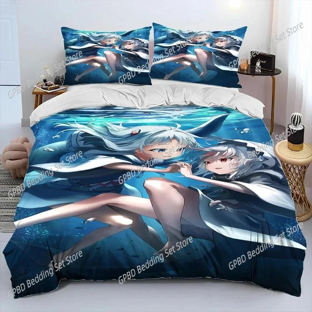 Cute Gawr Gura Hololive Anime Shark Bedding Set Single Twin Double Queen King Cal King Size Bed Linen Set