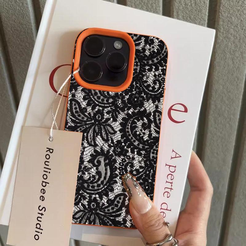 Black Lace Pattern Personalized Mobile Phone Case For iPhone 17 16 Pro Max 15 14 Plus 13 12 11 XS X XR 16E 17 Air Soft Cover