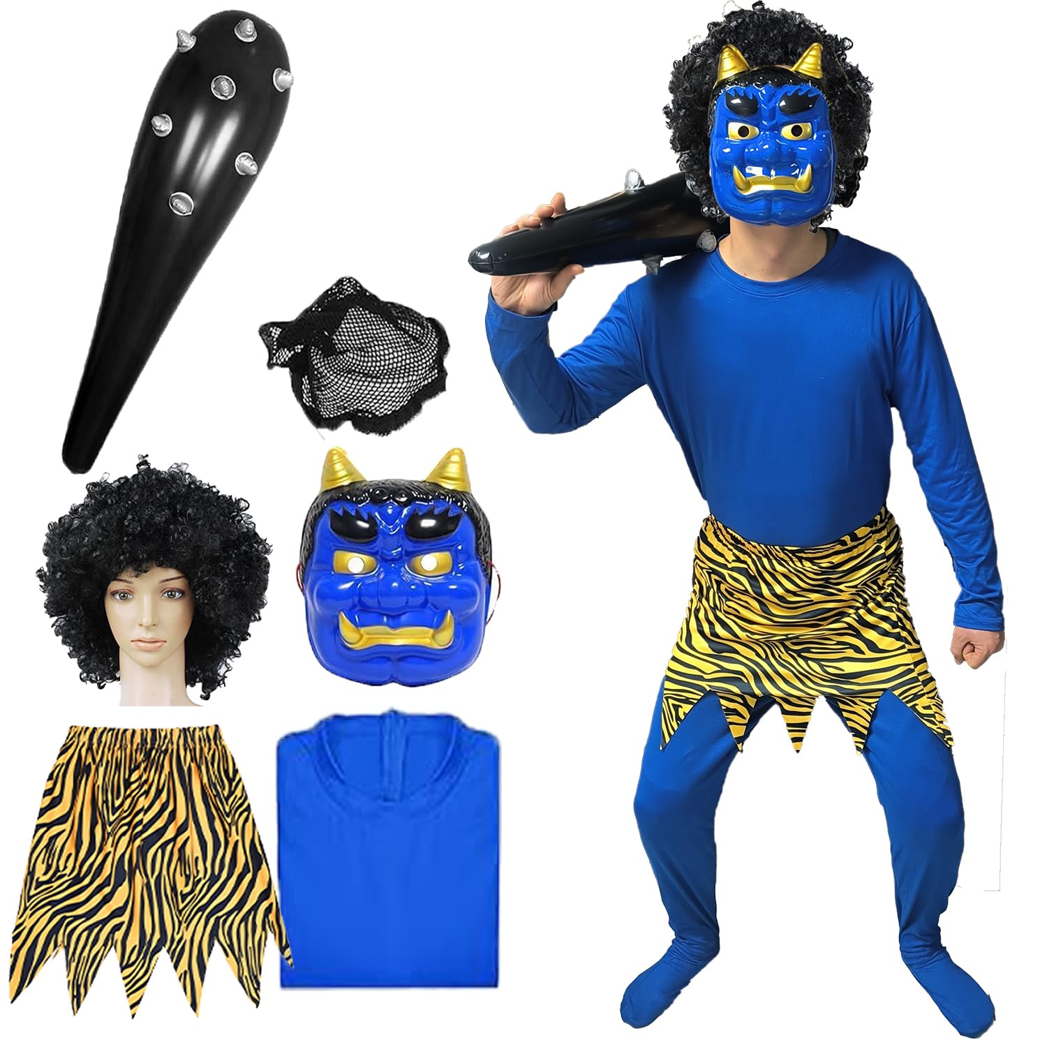

Костюм Они Косплей Реалистичный Костюм Они для Мужчин и Женщин Красный Синий Наряд Они Костюм Боди Пояс с Тигром Маска Они Сеточка для Волос Идеально для Бобов