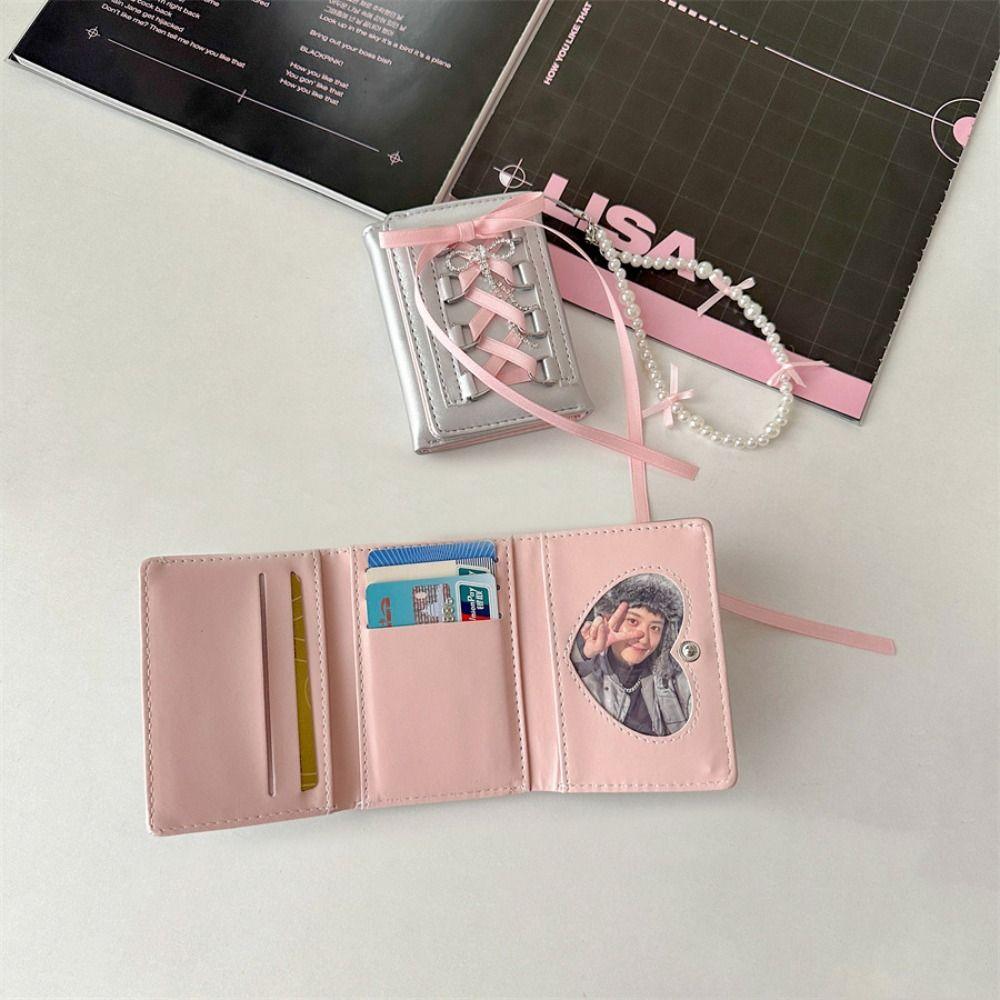 Korean Style Balletcore Pocket Purse Wallet Crystal Crossover Strap Three Fold Wallets  Girls