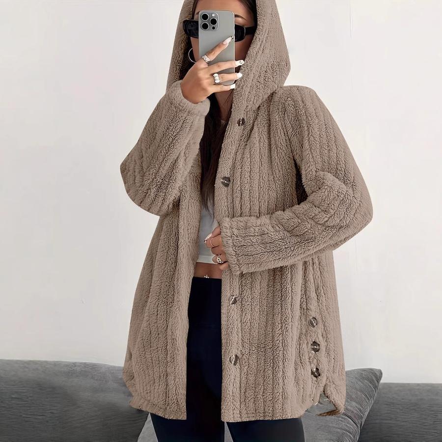 Fall Women's Clothing Solid Long Sleeve Hooded Loose Plush Coat for Women
