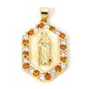 1 PC Virgin Mary Religious Brass Pendants 18K Gold Plated  Pearlized Hexagon Enamel Cubic Zirconia Charms Pendants 3cm x 1.7cm
