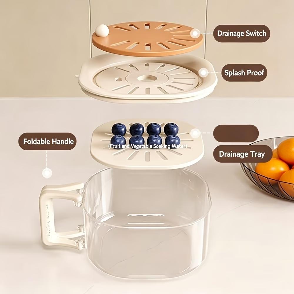 Multifunctional Kitchen Drain Basket With Lid And Handle Fruit Vegetable Washing Colander Food Storage Container Portable Kitchen Organizer