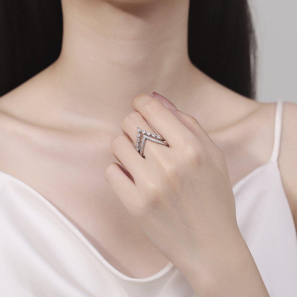 925  Silver Ring Hollow V-shaped Opening Ring Ladies Fashion Simple Birthday Party Wedding Anniversary Jewelry Gift