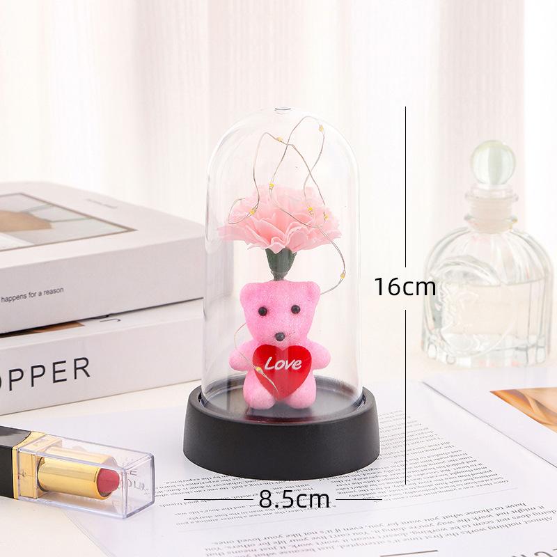 New immortal flower, cute bear soap flower with lamp, room creative ornament, bedroom night light ornament