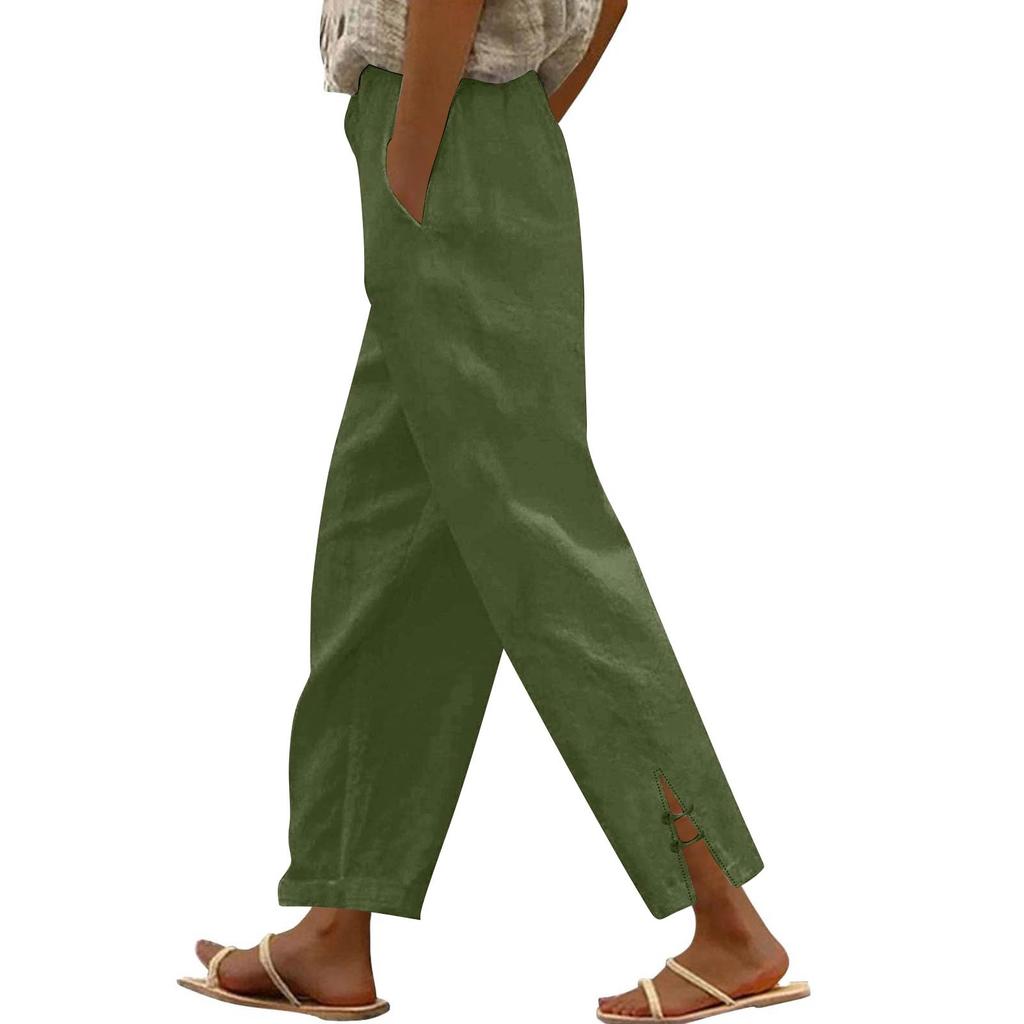 Women's Fashion Casual Pants Solid Color Straight Pants Elastic Waist  Pants With Pockets