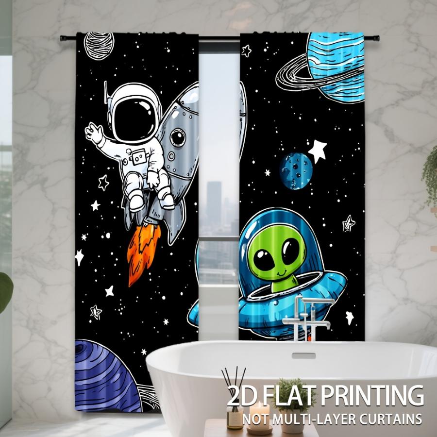 2PCS Digital Printed Curtains with Space Adventure Design, Stylish Window Drapes for Living Room Bedroom Home Decoration