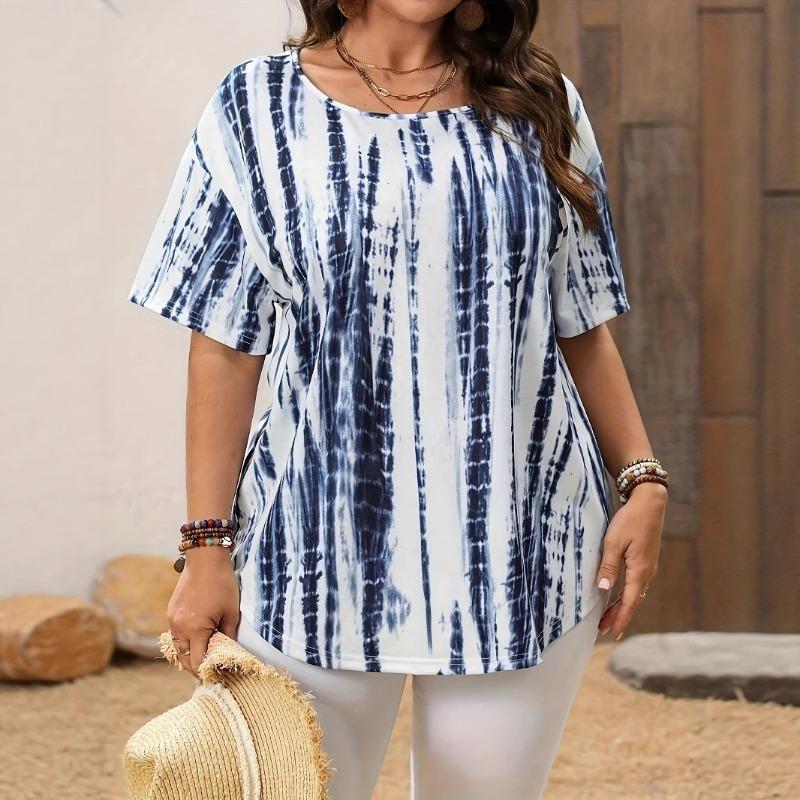 Plus Size Womens Casual Tie Dye Print Short Sleeve T Shirt XL