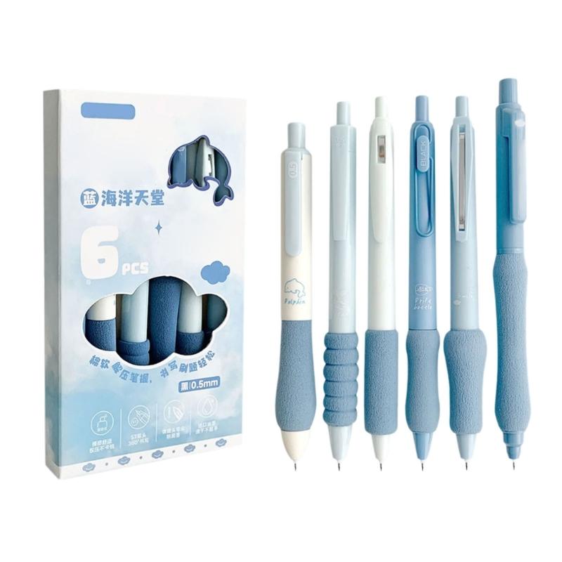 

6Pcs Retractable Gel Pen 0.5MM Quick Drying Journaling Pen Office Writing Tool for Writing Drawing Journaling синій