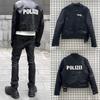 Unisex PU Biker Jacket With Embroidery Patchwork Design Windproof Water Resistant Streetwear