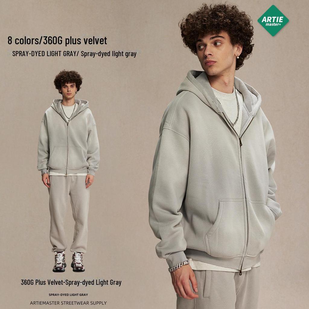 ARTIE Herren 2024 Winter Unisex Dick Sprühgefärbt Doppelreißverschluss Sweatshirt Hoodies