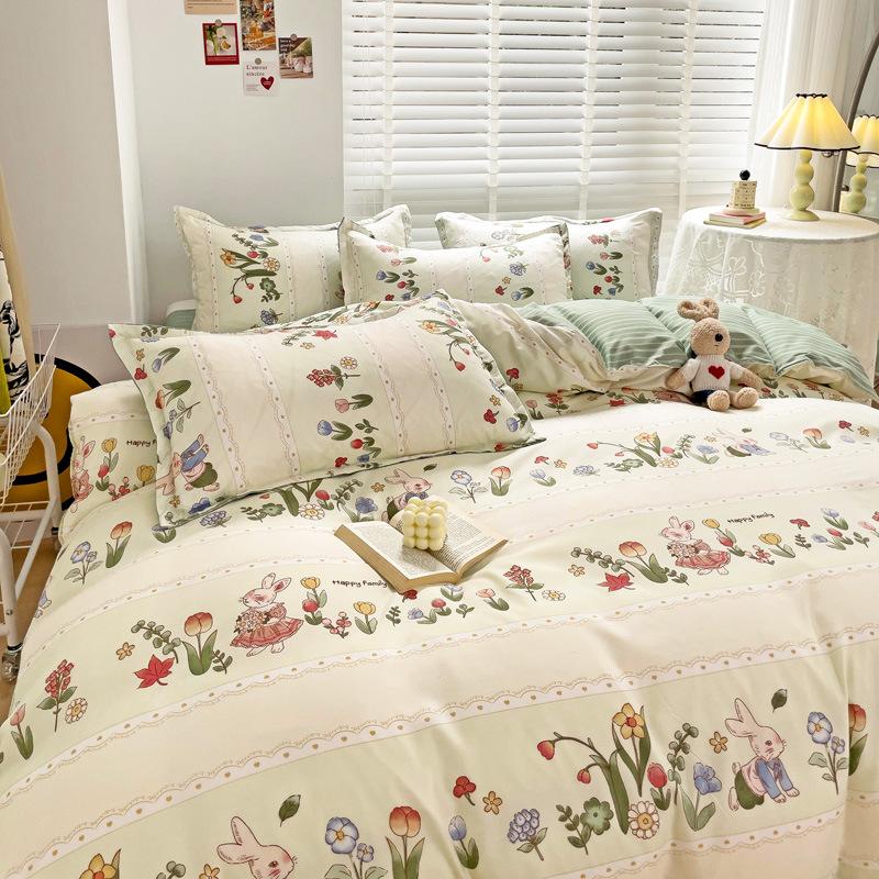 Four-piece Cartoon Single-piece Bedding Dormitory Bed Sheet Quilt Cover Ins Quilt Cover Three-piece Set Spring
