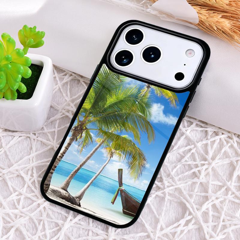 Palm Tree Boat Sunset Shockproof Phone Case for iPhone 17 Air 16e 15 11 12 14 13 Pro Max Cover Coque