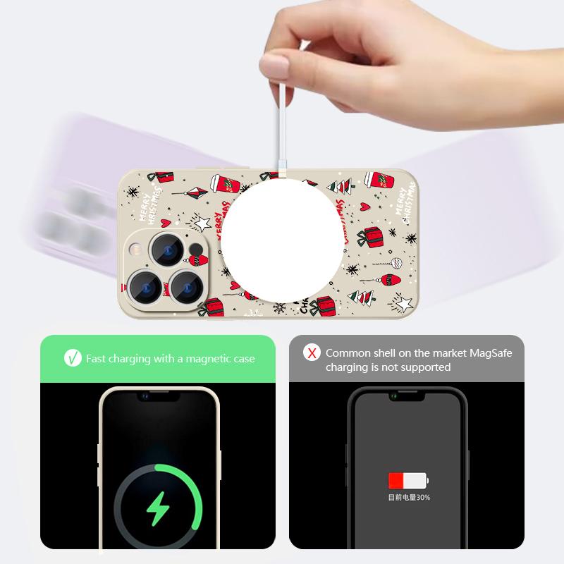 Christmas Pattern Phone Case For iPhone 17 Pro Max 16E Air 16 15 14 13 12 Pro Max 11 Magnetic For Magsafe Soft TPU Lanyard Cover