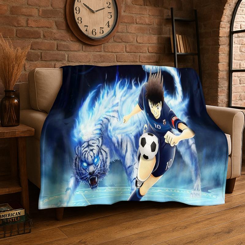 

Retro Captain Tsubasa Soccer Cartoon Flannel Blanket Soft Warm Throw Blanket for Bedroom Living Room Bed Travel Picnic Gift 75x90cm