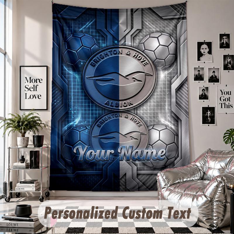 Custom Tapestry Wall Hanging, Brighton & Hove Albion Football Personalized Name Text Home Wall Decor