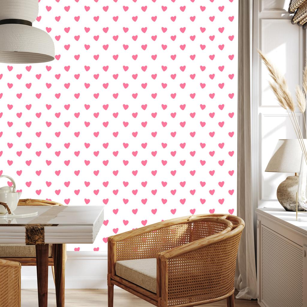 Hearts Wallpaper White and Powder Pink 50x1000