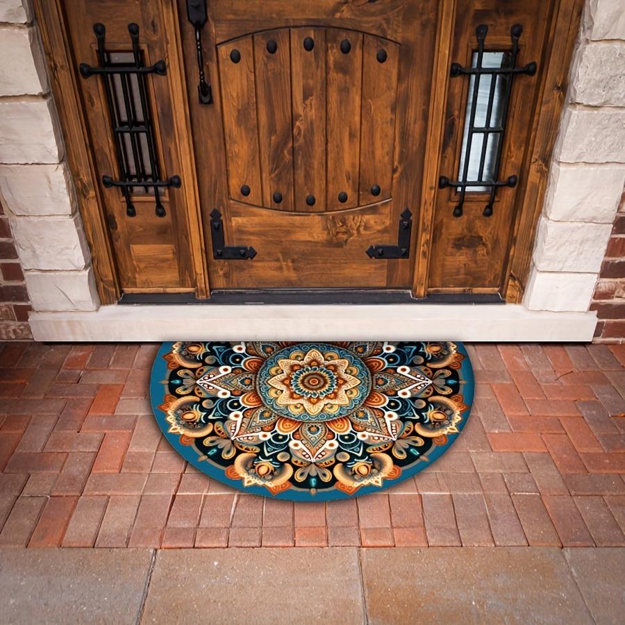Tappetino Semirotondo Mandala Boemo Antiscivolo Lavabile Tappeto Piatto 2D Semisferico per Decorazione Soggiorno Cucina Bagno