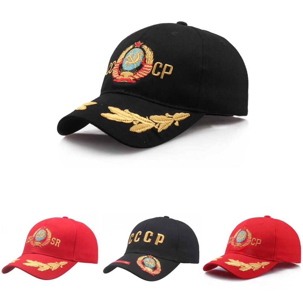 Cccp Ussr Russian Cap Adjustable Baseball Hat For Men And Women Black And Red Embroidered Couplecap