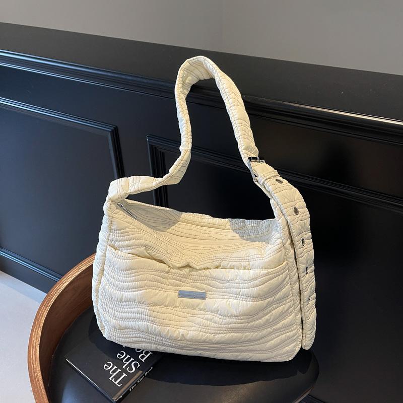 Literary Canvas Bag Korean Lazy Style Underarm Bag Women's 2025 New Large-capacity Tote Bag Wide Shoulder Strap Messenger Bag