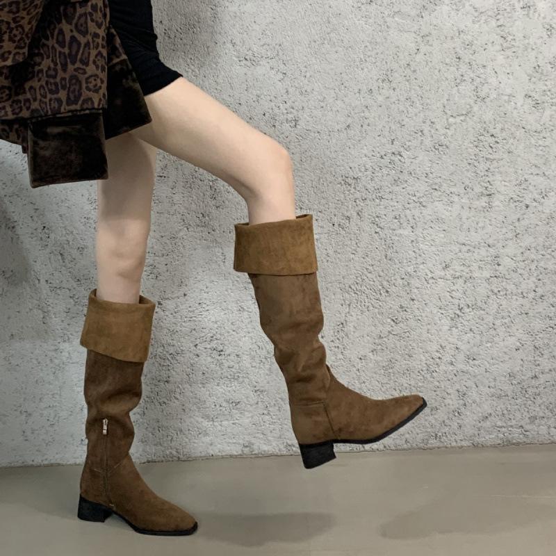 

Coarse heel suede square head over knee boots women s 2025 autumn and winter new Korean version two-wear women s boots stacking boots shor 39 светло-коричневого