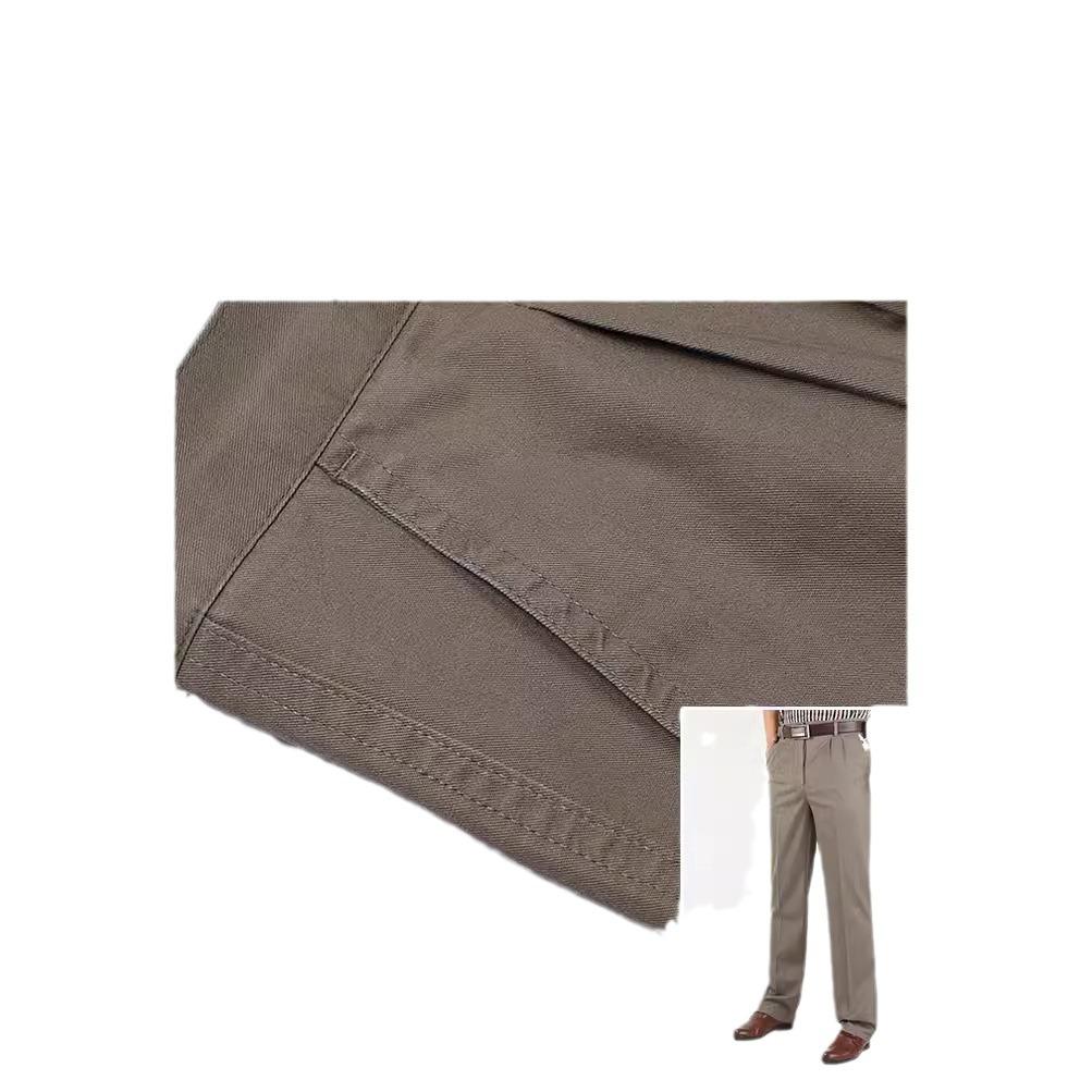 Pantaloni Casual de Vară din Bumbac cu Croială Largă pentru Bărbați - Talie Înaltă, Picior Drept, Cu Pliuri Duble pentru Bărbați de Vârstă Mijlocie și Vârstnici