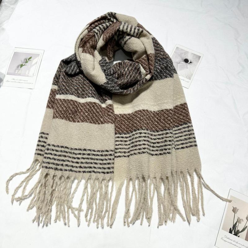 New Soft Imitation Cashmere Scarf for Women Classic Plaid Tassel Shawl Scarf for Men and Women Autumn and Winter Versatile Stripes