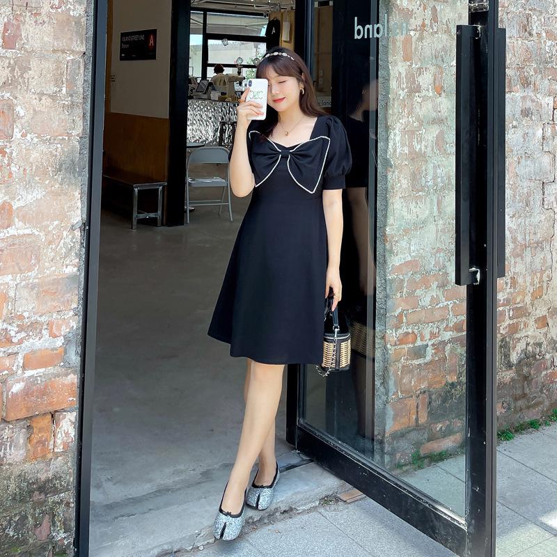 2022 Plus Size Women's Summer Dress with Puff Sleeves and Bow (Model K1480)