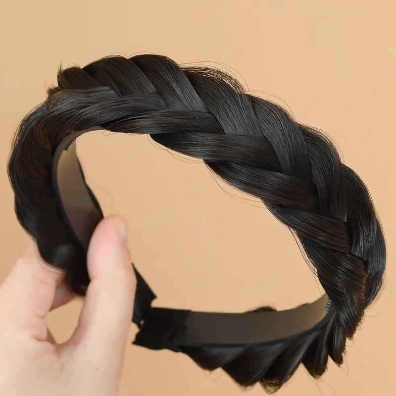 

2024 Новинка Широкополая Парик Коса в стиле «бублик» Плетеный Ободок Женский Ободок Обруч для волос Головной убор Покрытие для седины Рыбий хвост Омолаживающий Braided wig hairband [brown and black]]