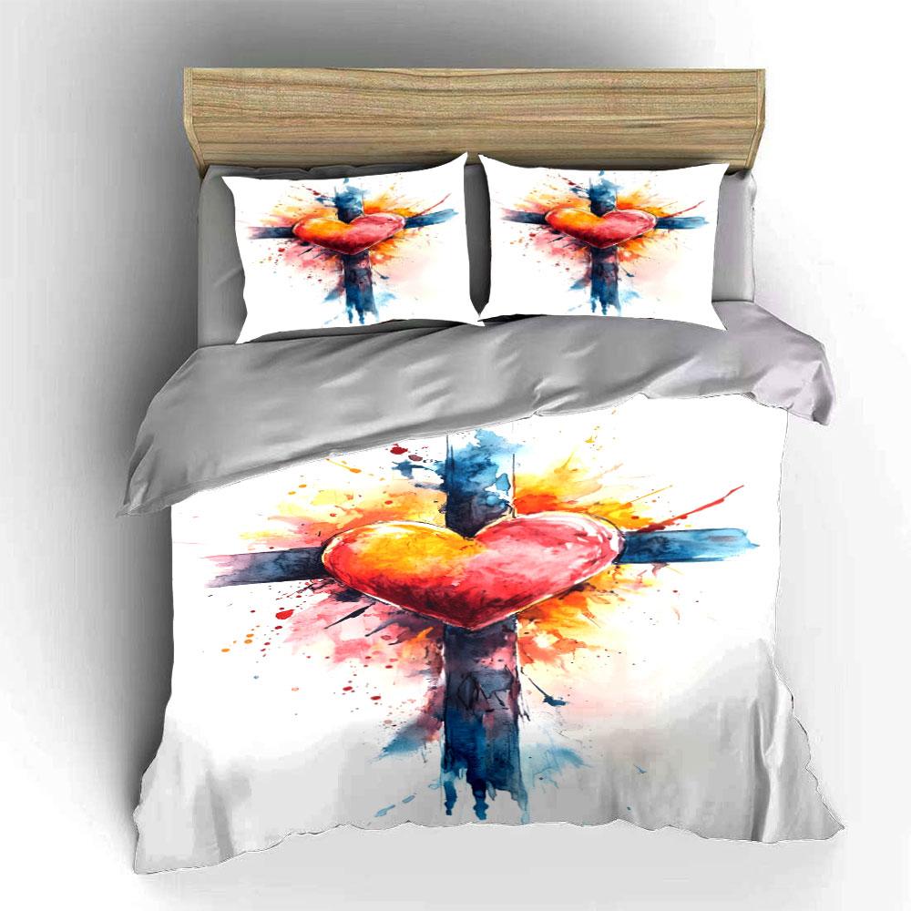 Heart and Cross Design. Bedding Sets Duvet Cover Sets Duvet Covers Pillowcases(1*Duvet Cover 2*Pillowcases Without Duvet Insert)