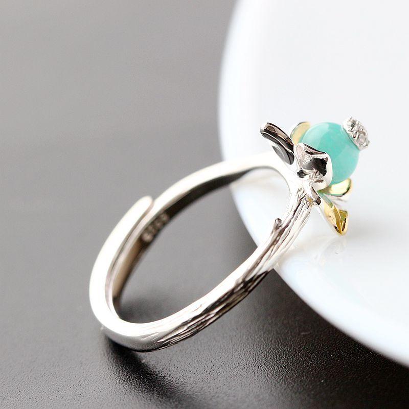 Bague en argent sterling 925 Nvjie avec ouverture de pétales de mode