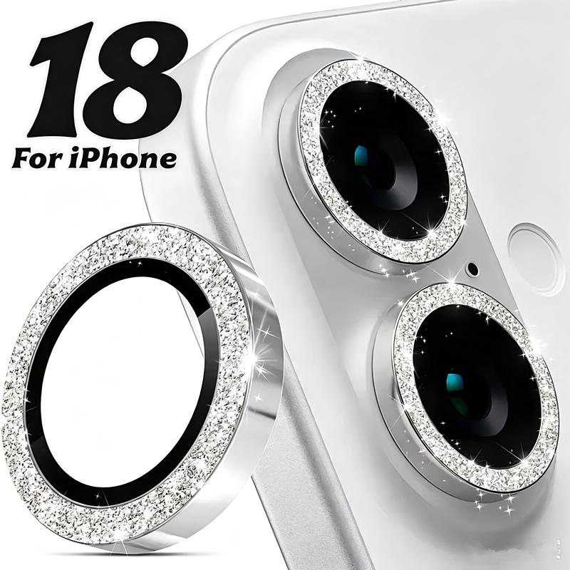 For iPhone 17 Pro Max 17Air 16 Metal Glitter Bling Lens Film HD Glass Camera Protective Cap For iPhone15 Camera Protector Ring 4