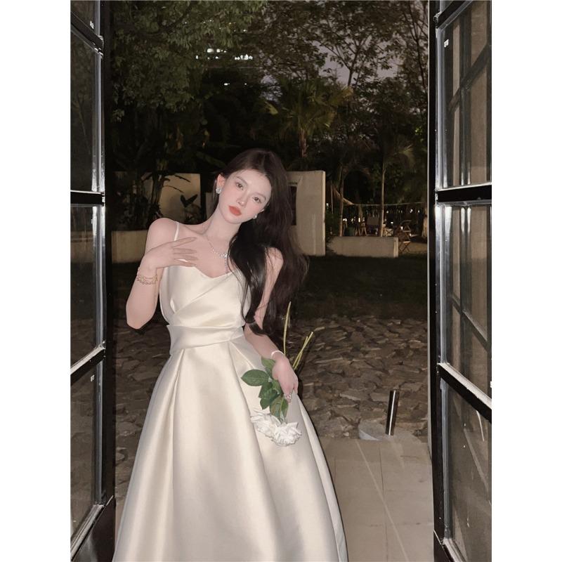 Glossy Suspender Dress Women's Autumn Sleeveless Waist Slim Design High-end Long Skirt Dress Skirt