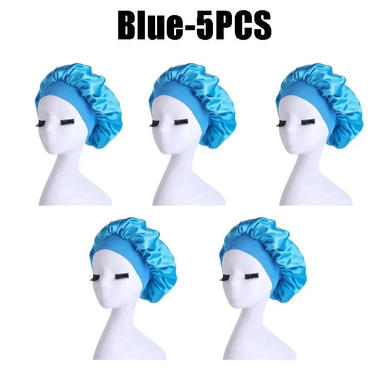 High Elastic Satin Solid Sleeping Hat Hair Care Bonnet Nightcap Multi-color Reusable Women Home Sleeping Cap Accessories