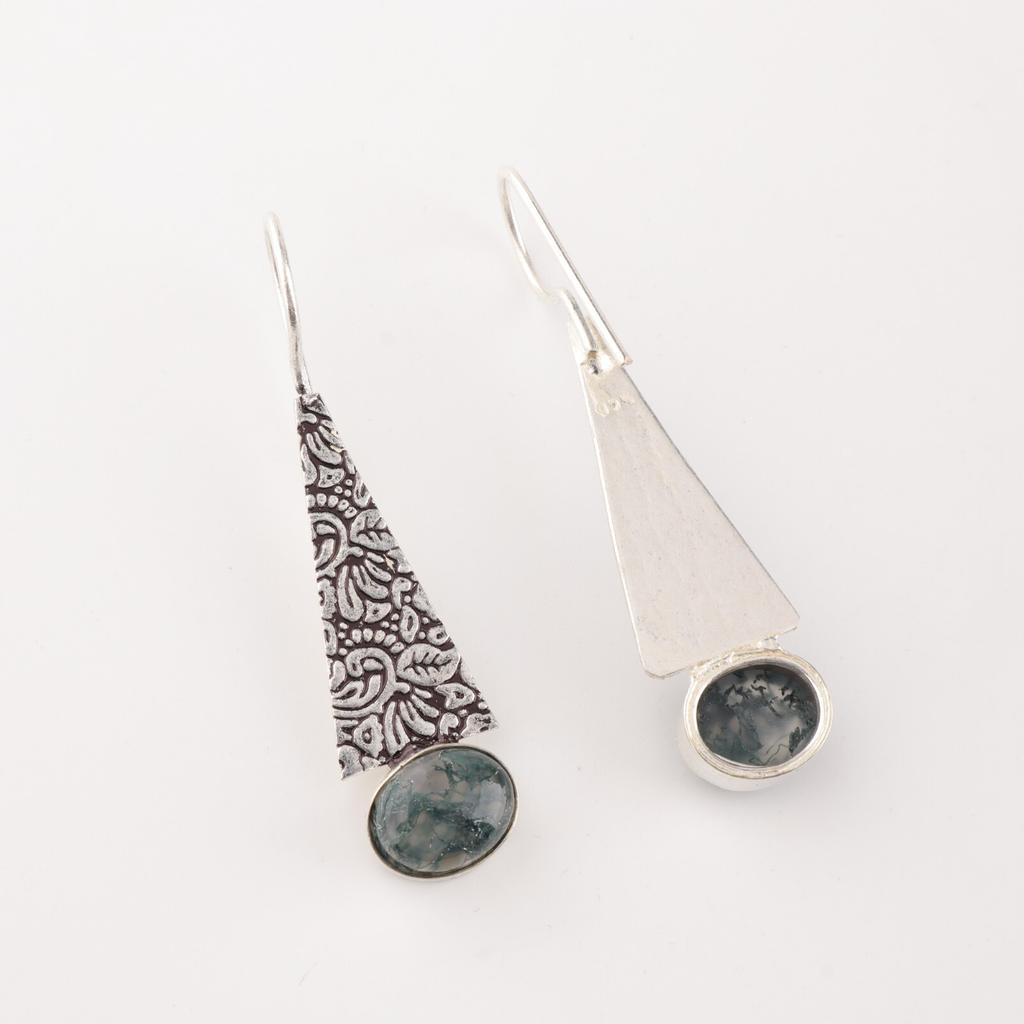 Natural Moss Agate 925 Sterling Silver Jewelry Handmade Earrings 1.9" For Women EE-165-29