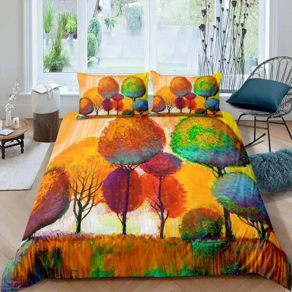 Tree of Life Duvet Cover Set Natural Scenery Bedding Sets Teen Adult Botanical Comforter Cover Autumn Leaves Quilt Set Full Size