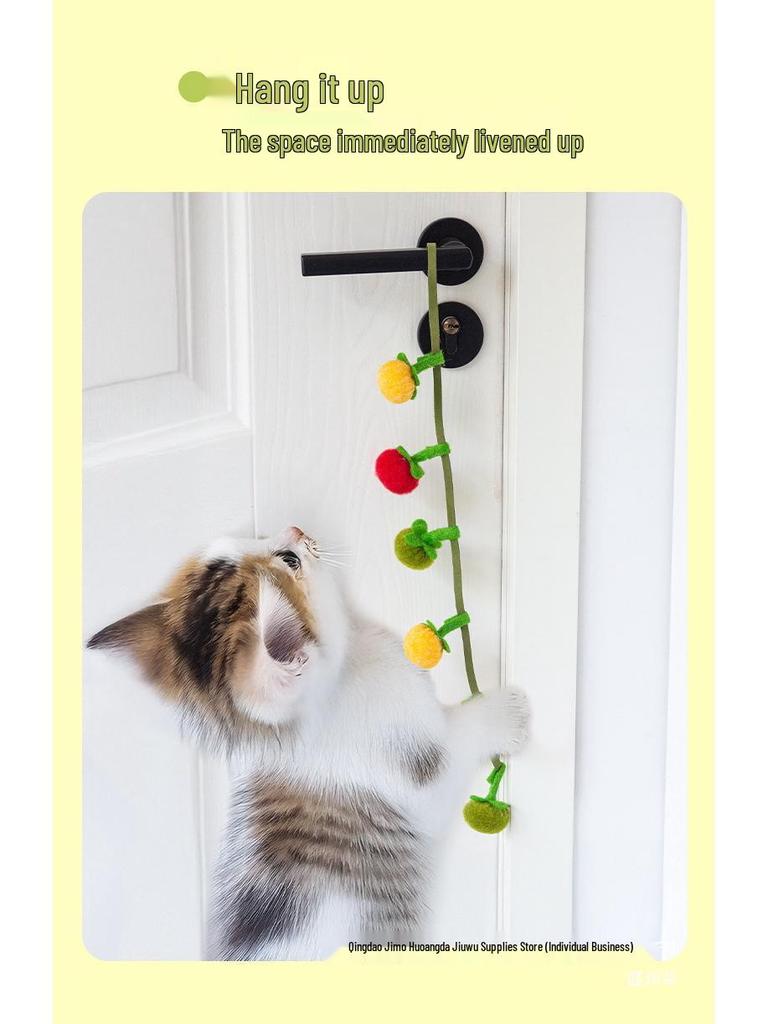 Bite-Resistant Tomato Teaser Wand with Bell - Self-Play Cat Toy for Kittens